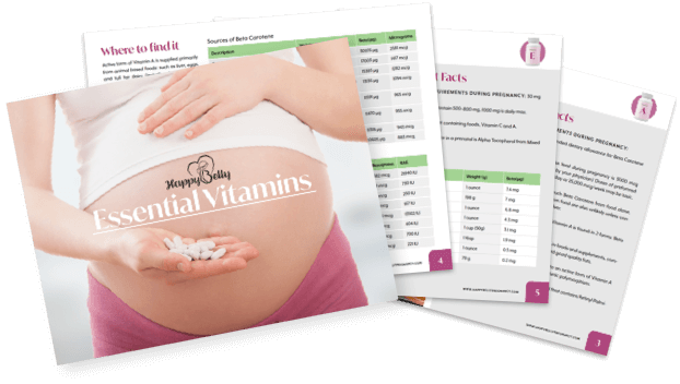Preview of the Essential Vitamins handout: a cover page and two nutrient tables
